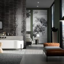 Carrelages gris grand format Marazzi dans une salle de bain