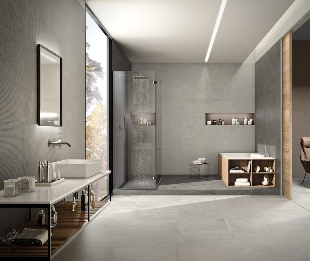 inspiration carrelage de salle de bain effet métallique